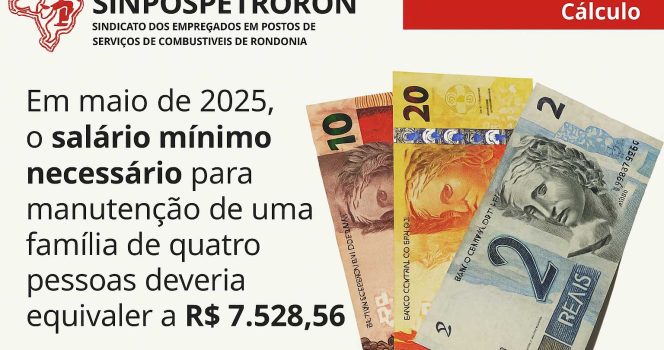Salário Mínimo Ideal Deveria Ser de R$ 7.528,56 em Maio de 2025, Segundo DIEESE